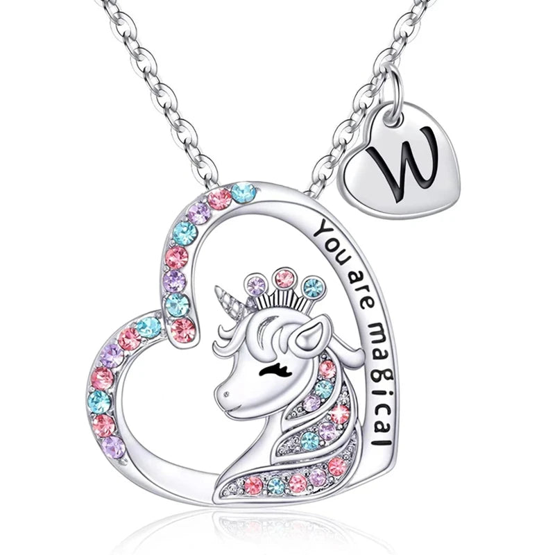 Letter Unicorn Necklace You Are Magical Horse Pendant Necklaces For Girls Birthday Gifts
