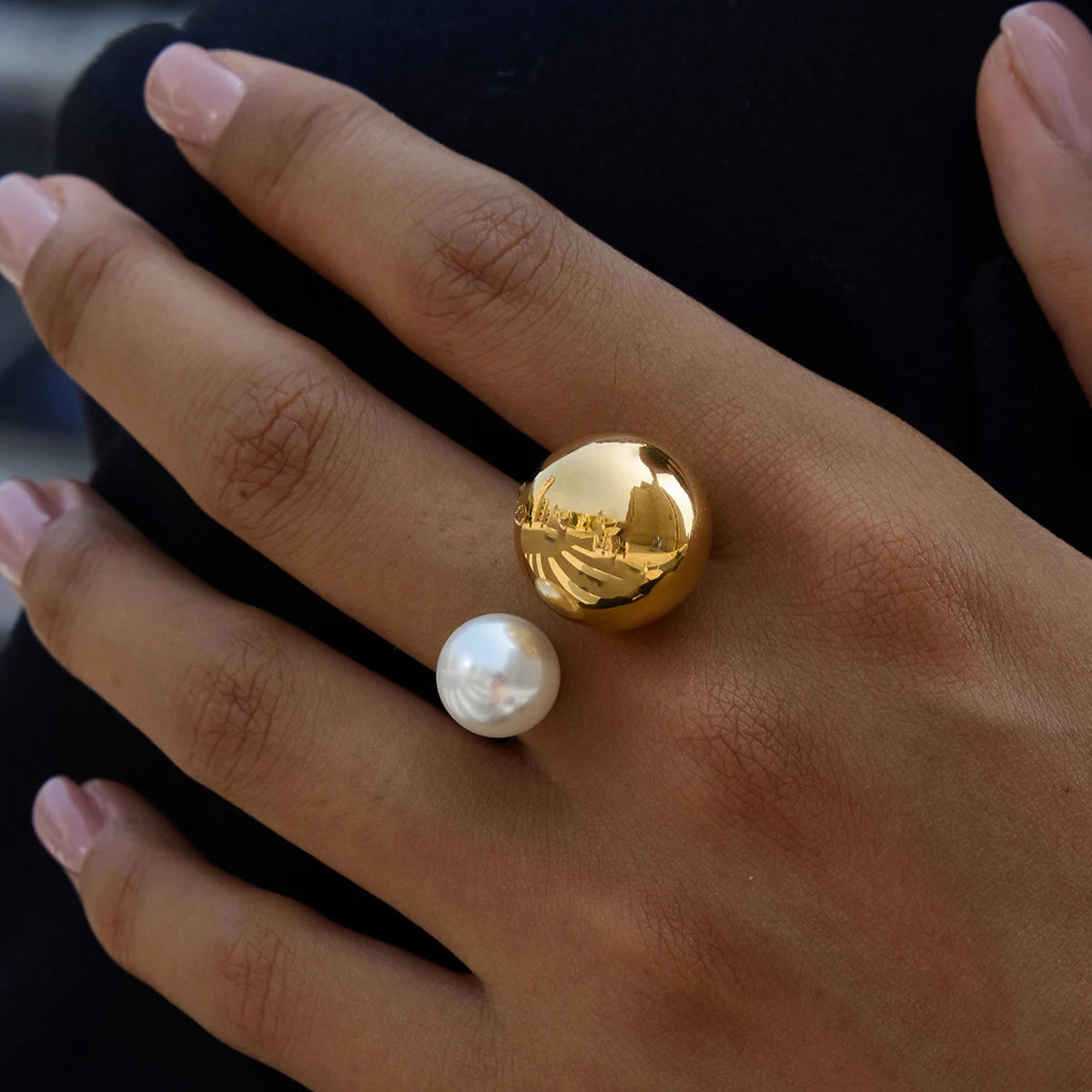 Pearl Metal Plated Geometric Ring