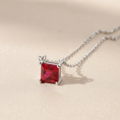 Emerald Grace 1CT Square Lab-Grown Emerald/Ruby Pendant Necklace