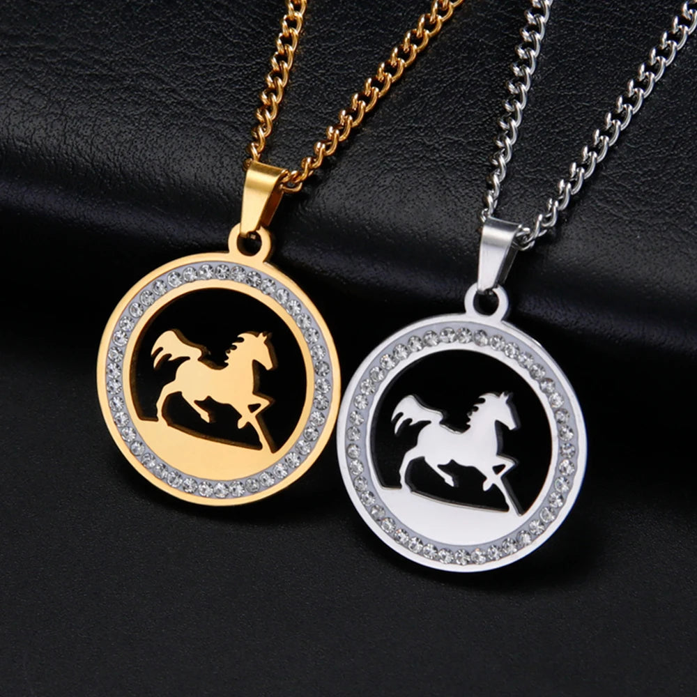 Running Horse Pendants Necklace Stainless Steel