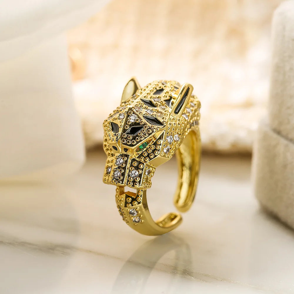 Golden Wild Leopard Statement Ring