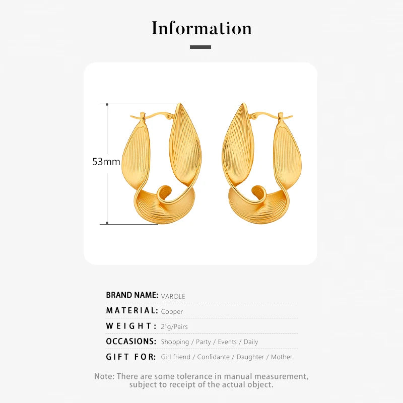 Twisted Surface Hoops Gold Color Earrings Jewelry