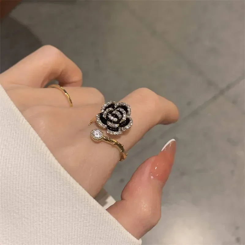 Elegant black rose ring — a touch of mystery and charm