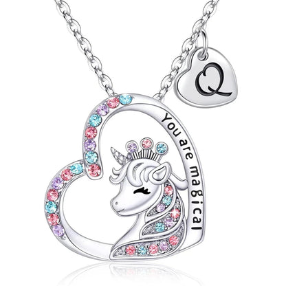Letter Unicorn Necklace You Are Magical Horse Pendant Necklaces For Girls Birthday Gifts