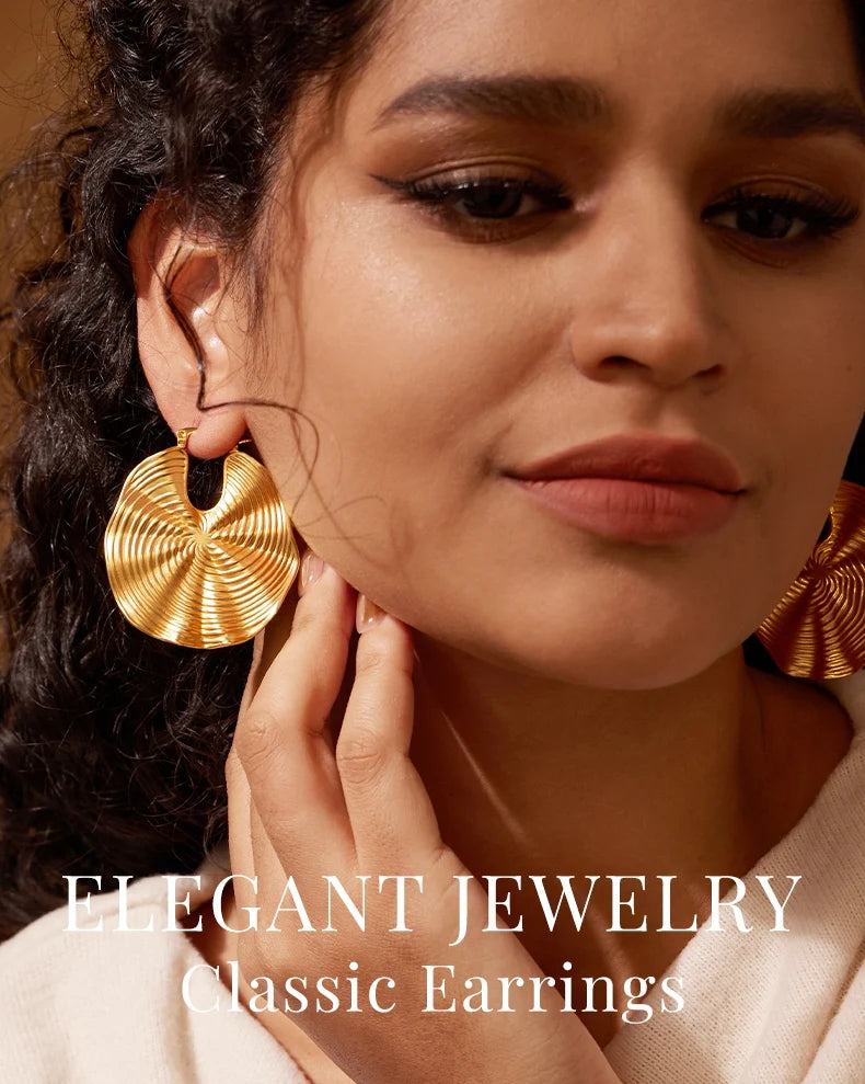 Matte Stripe Hoop Earrings For Women Plated 18K Gold Color Big Circle Loop Earings Fashion Jewelry