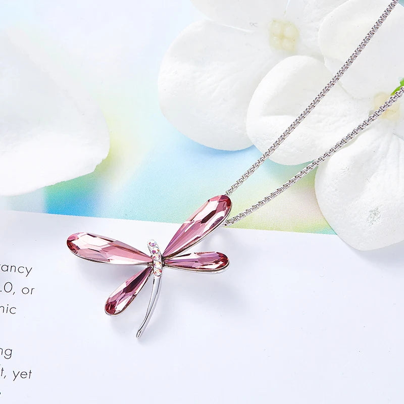 Dragonfly Pendant Necklace Real Crystal from Austria