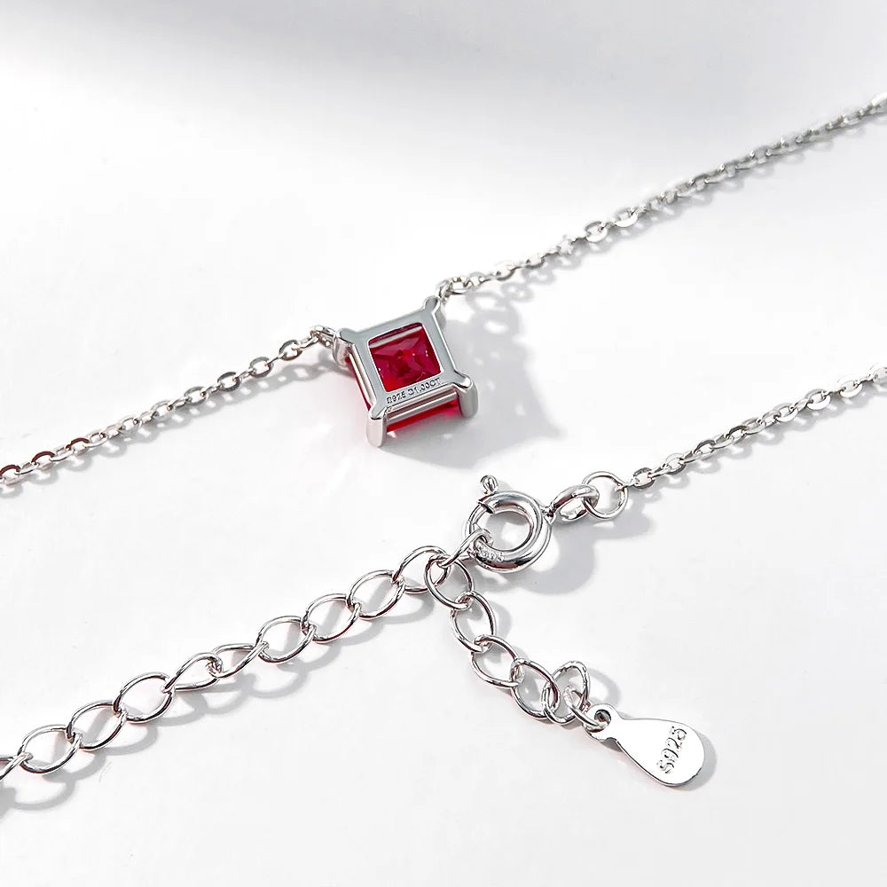 Emerald Grace 1CT Square Lab-Grown Emerald/Ruby Pendant Necklace