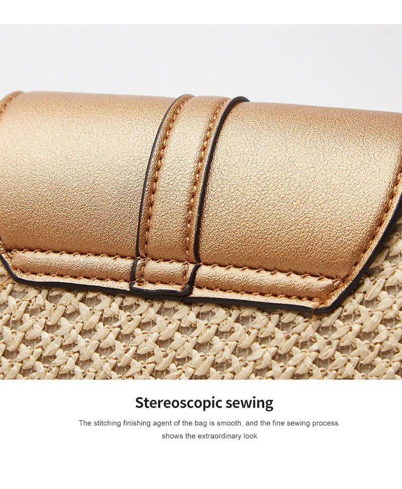 Hexagon Shape Straw PU Leather Handbag Women Summer Rattan Bag Handmade Woven Beach