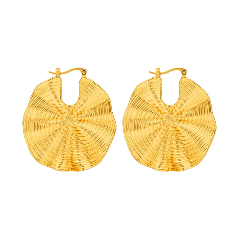 Matte Stripe Hoop Earrings For Women Plated 18K Gold Color Big Circle Loop Earings Fashion Jewelry