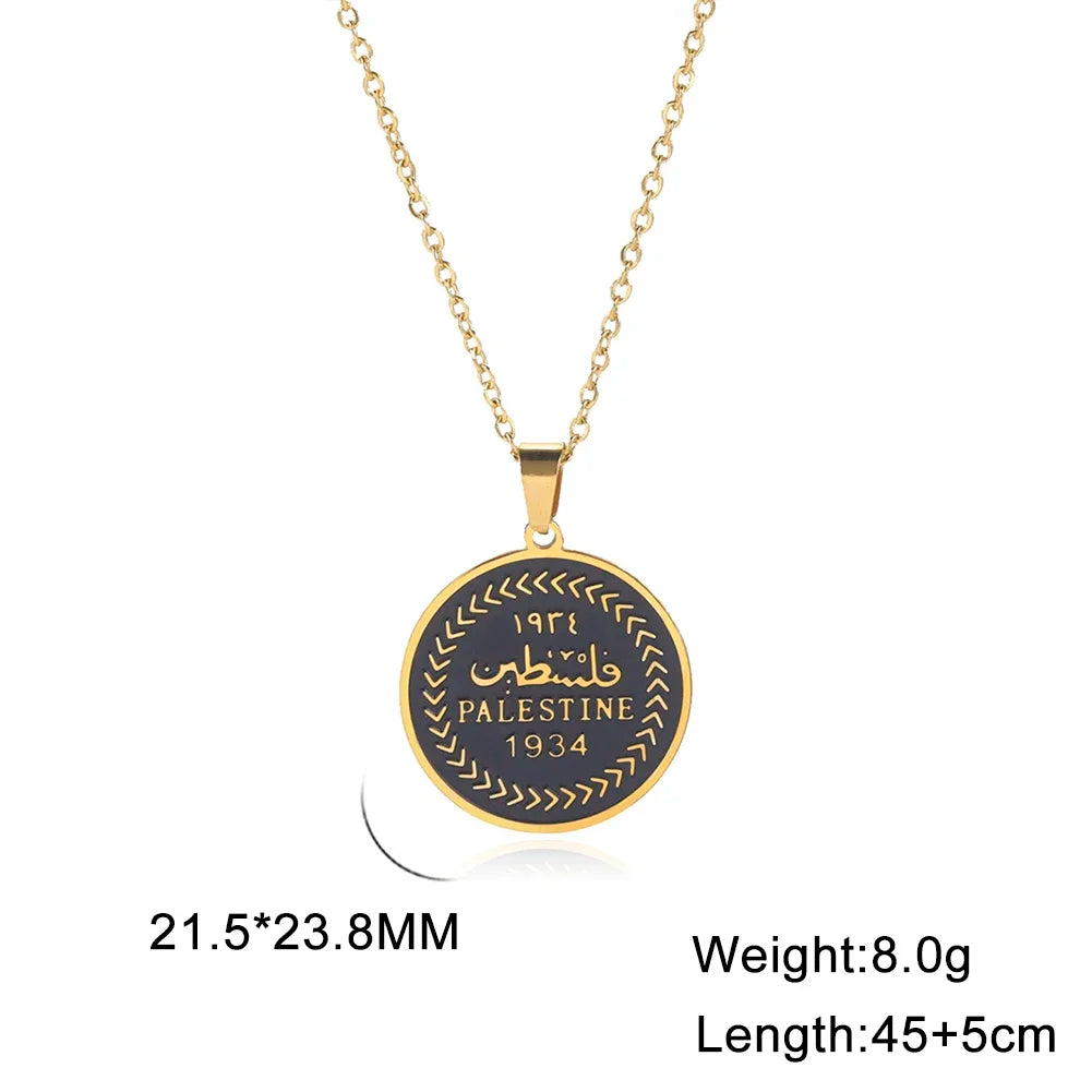 Palestine Round Pendant Necklace Men Women Stainless Steel