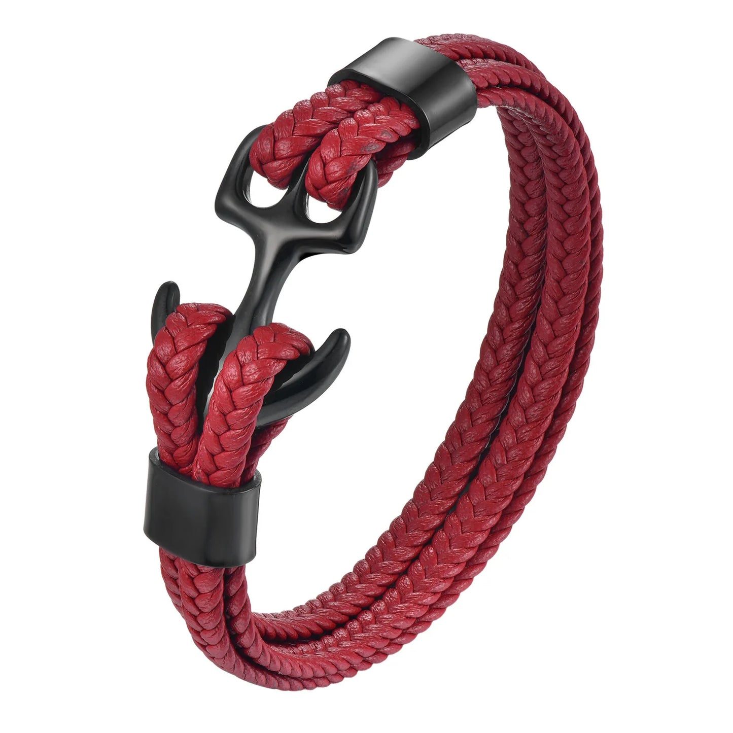 Stainless Steel Anchor Bracelet Red Woven Genuine Leather Rope Bracelet