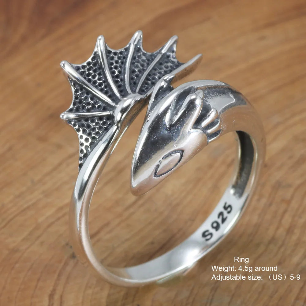 925 Sterling Silver Men and Women Pterodactyl Open Type Adjustable