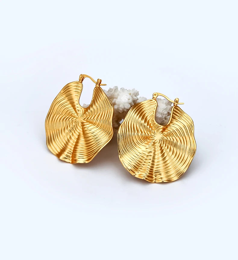 Matte Stripe Hoop Earrings For Women Plated 18K Gold Color Big Circle Loop Earings Fashion Jewelry