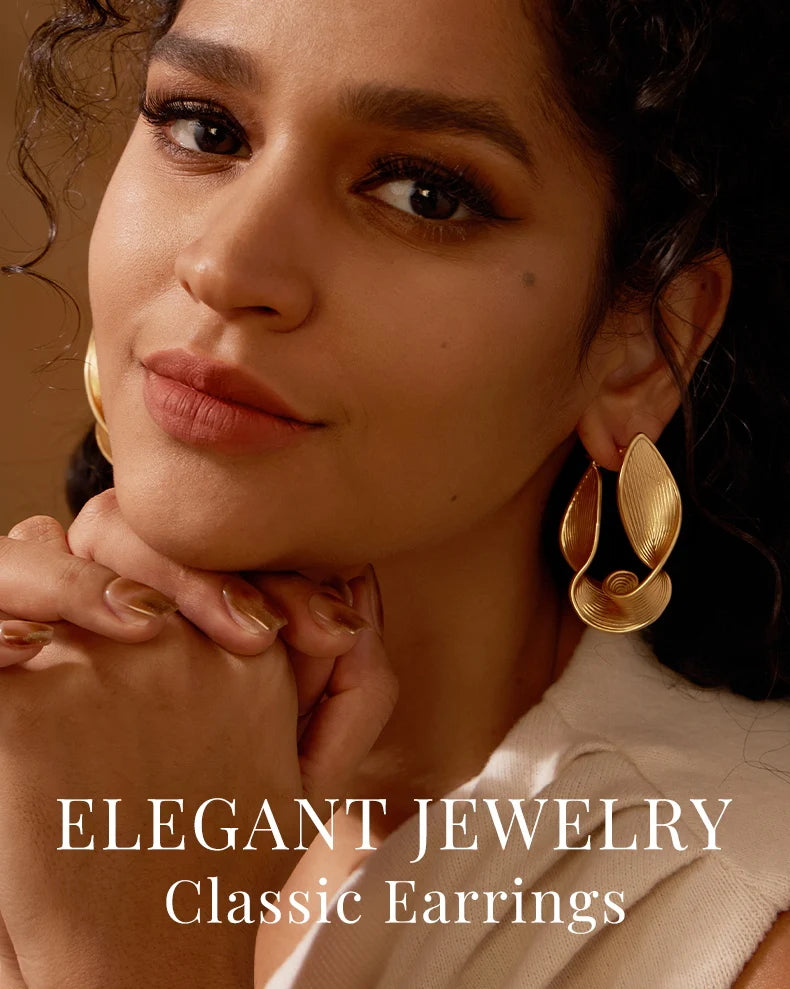 Twisted Surface Hoops Gold Color Earrings Jewelry