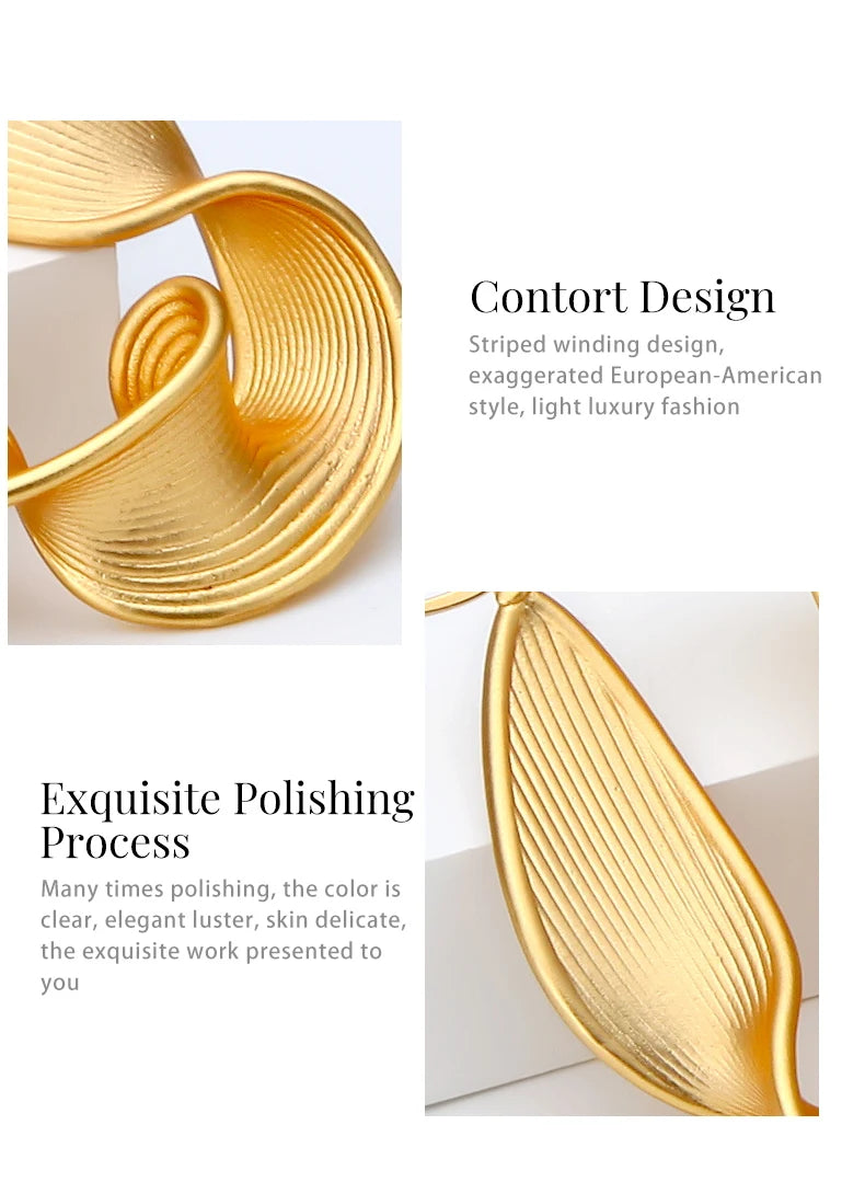 Twisted Surface Hoops Gold Color Earrings Jewelry