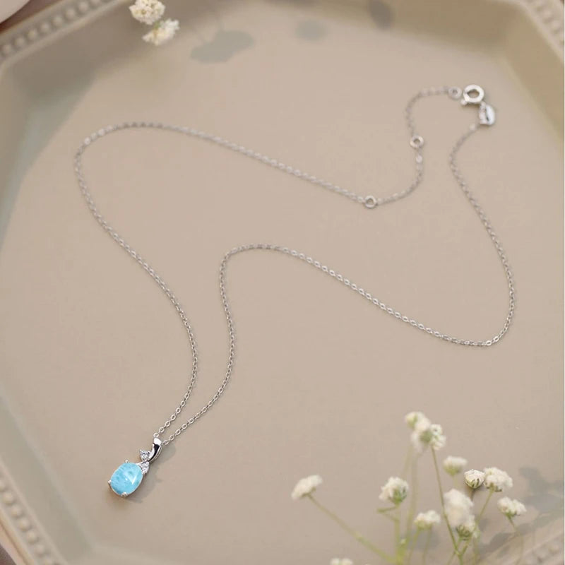 Natural Larimar Stone 925 Sterling Silver Necklaces Crystal Jewelry