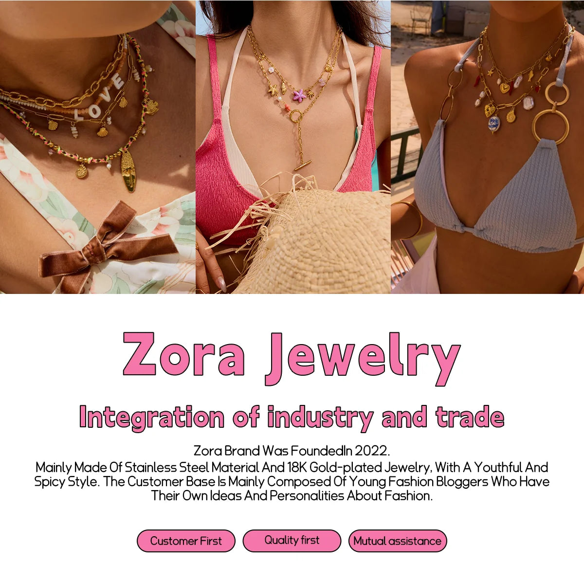 Zora Bohemian Style Multi-pendant Marine Element Shell Necklace 18K Gold-plated Stainless Steel Trend Jewelry