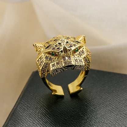 Golden Wild Leopard Statement Ring