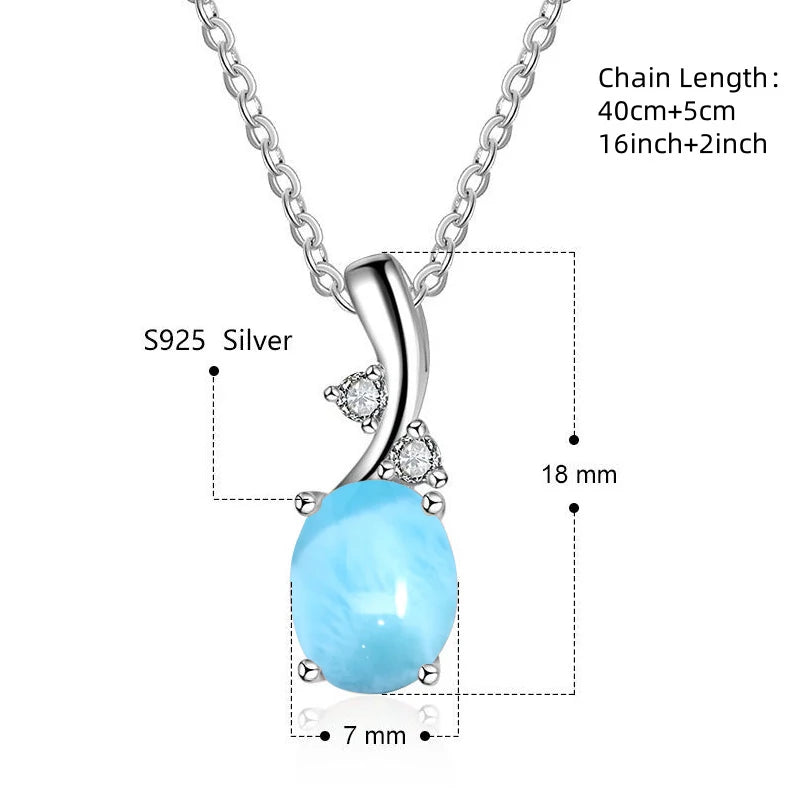 Natural Larimar Stone 925 Sterling Silver Necklaces Crystal Jewelry