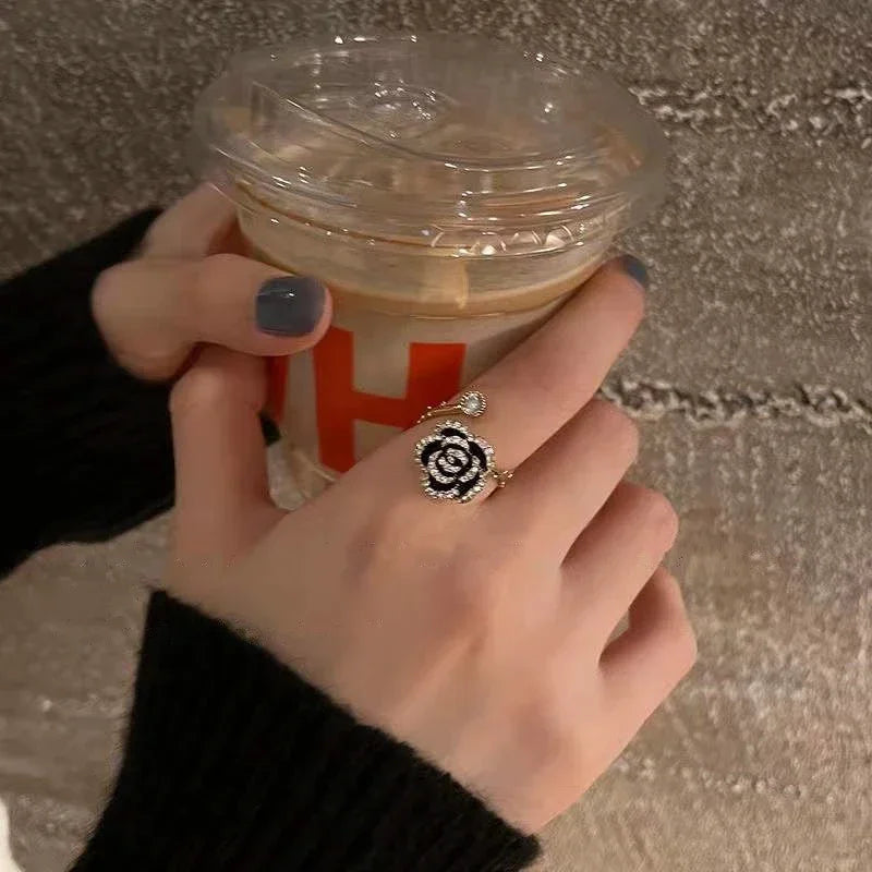 Elegant black rose ring — a touch of mystery and charm