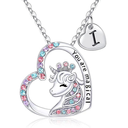 Letter Unicorn Necklace You Are Magical Horse Pendant Necklaces For Girls Birthday Gifts
