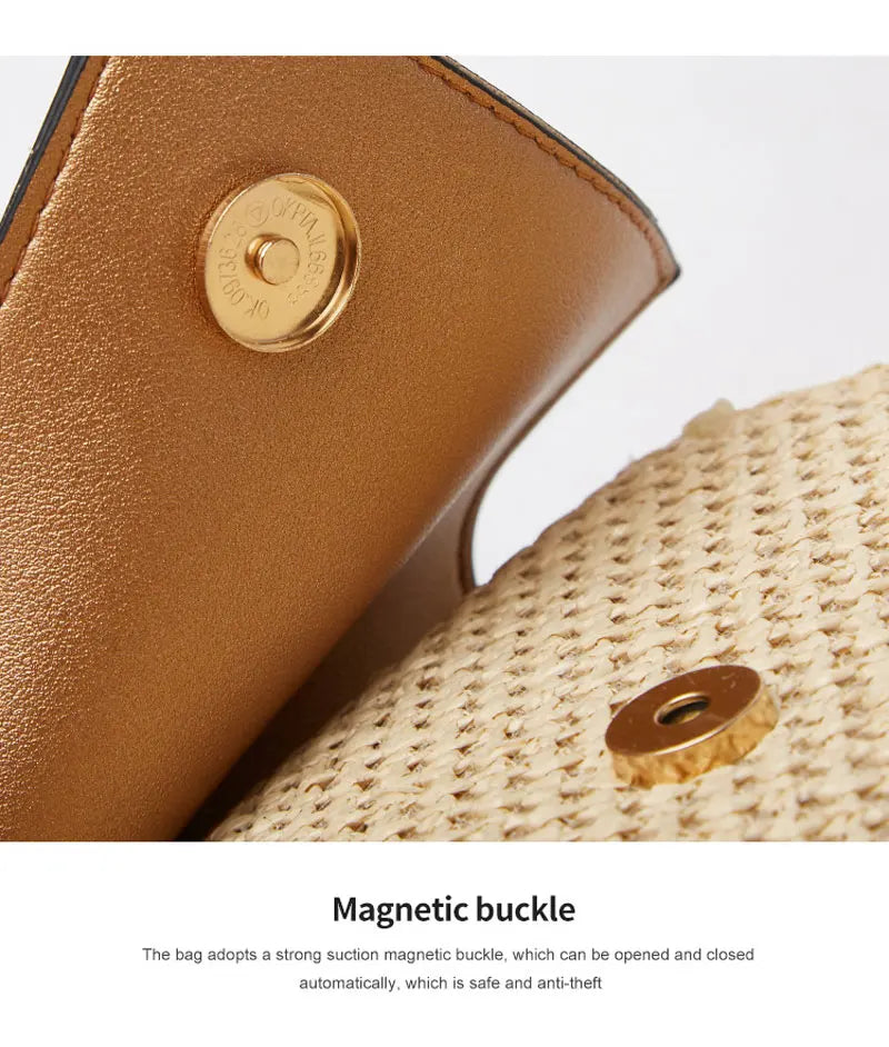 Hexagon Shape Straw PU Leather Handbag Women Summer Rattan Bag Handmade Woven Beach