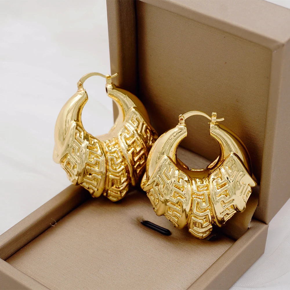 Gold Color Earring Bohemia Flower Round Drop Copper Hoop Earrings Circle