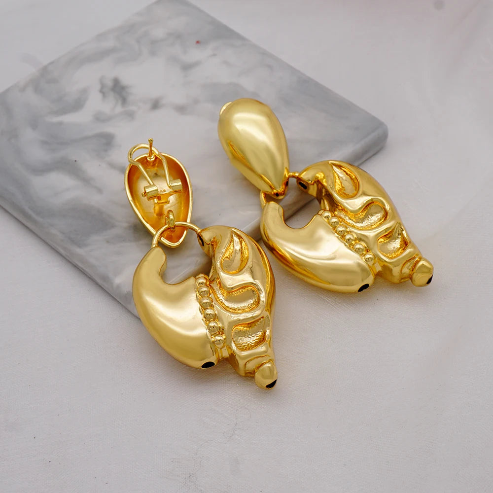 Gold Color Earring Bohemia Flower Round Drop Copper Hoop Earrings Circle