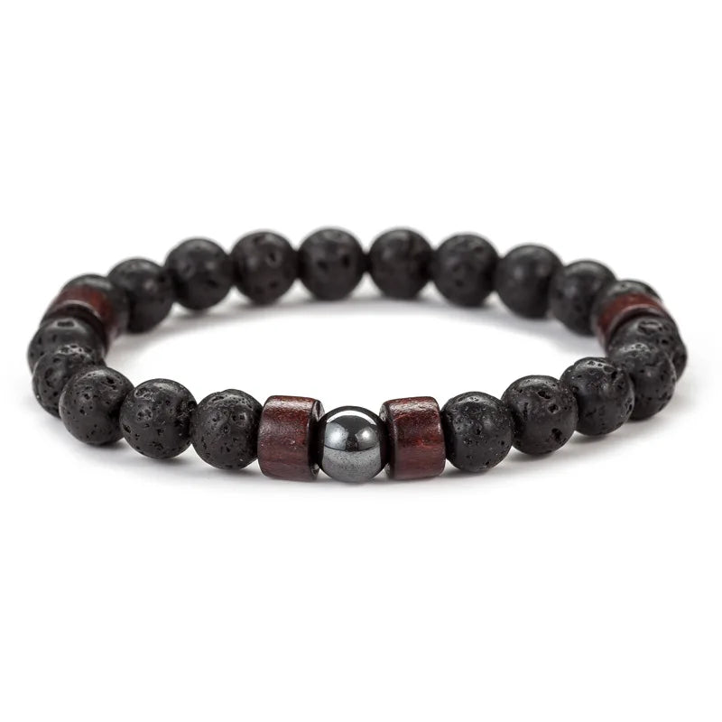 Stone Bracelet for Men Lava Wooden Beads Bracelet