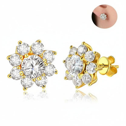Gourch Sunflower Moissanite Stud Earrings 2.8CT | S925 Sterling Silver 18K Gold Plated Earrings for Women