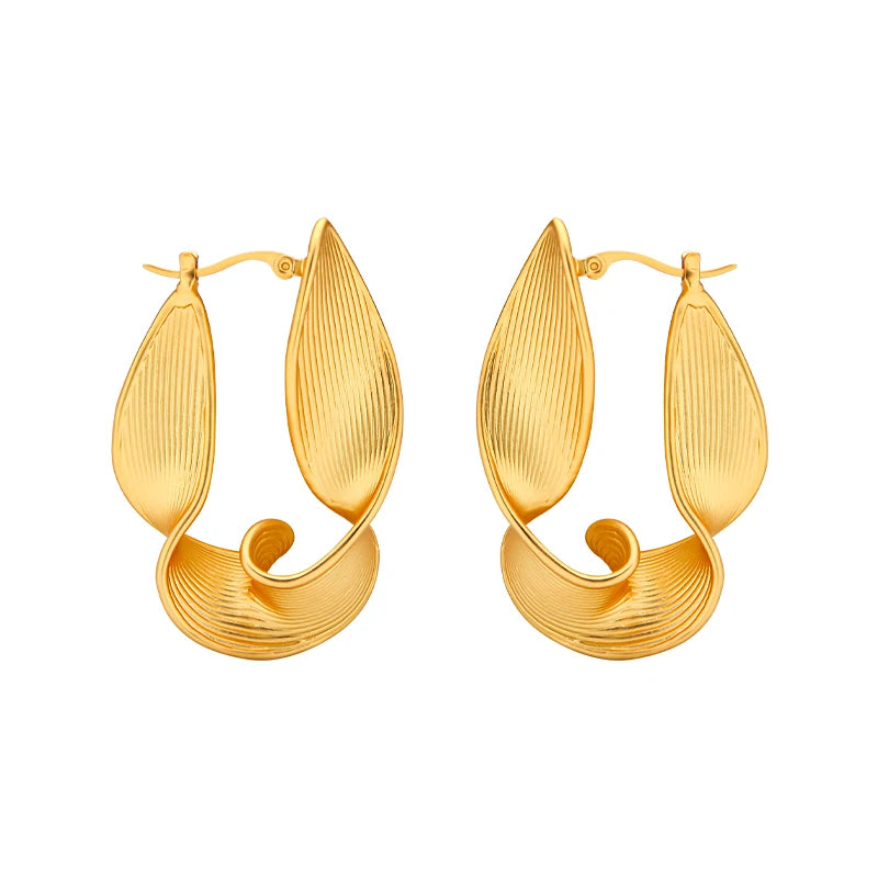 Twisted Surface Hoops Gold Color Earrings Jewelry